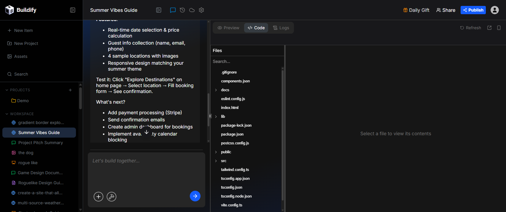 The Code tab showing the project file tree